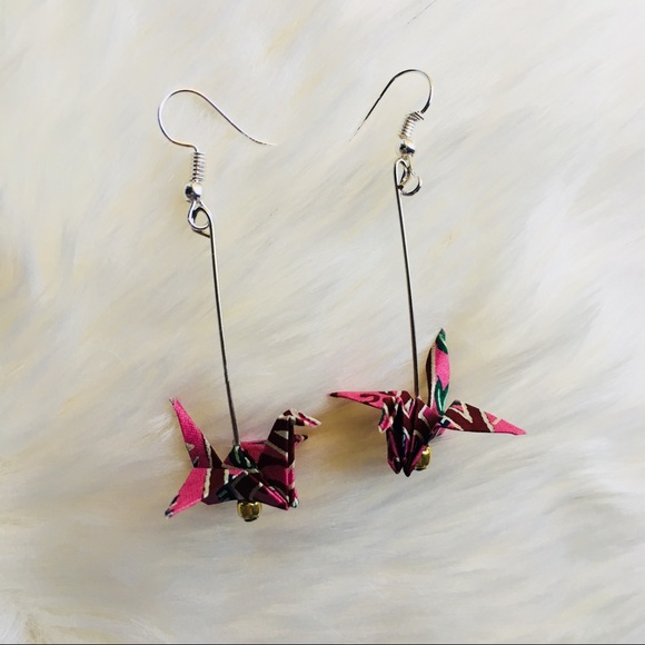 Pink origami crane earrings! - Picture 1 of 1
